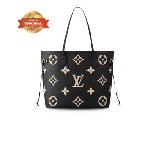 [Supper Vip] Louis Vuitton Neverfull MM Tote Bag Monogram Empreinte Black/Beige For Women 31cm/12.2in M58907