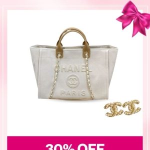 Love Set Chanel: Large Deauville Pearl Tote Bag + Earrings Gold – MassToneUS