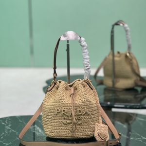PRADA CROCHET AND MINI BUCKET BAG NATURAL 20CM 1BE068 2M2T F0018 V OUO