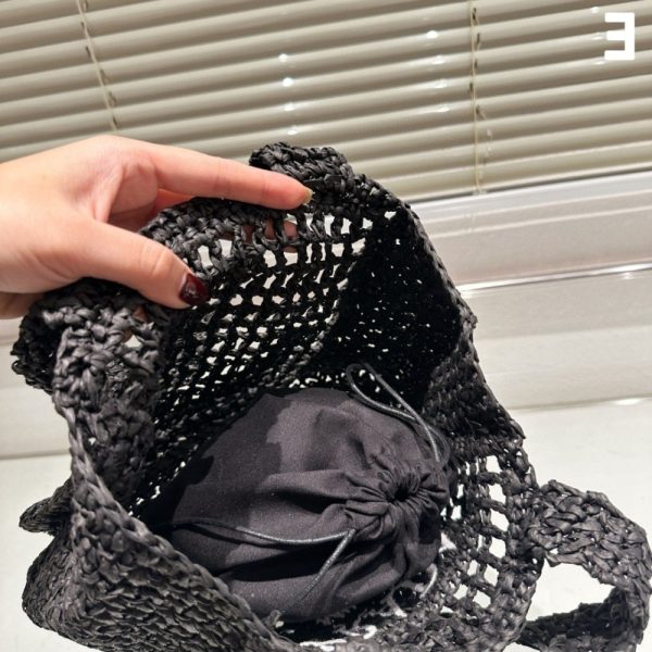 PRADA NATURAL RAFFIA LOGO TOTE BLACK 1BG444 2A2T F0002 18CM