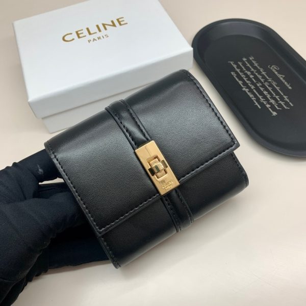 CELINE SMALL TRIFOLD WALLET 16 IN SATINATED BLACK 11CM 10F523CQ7 38NO