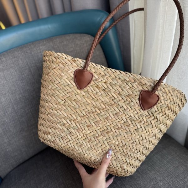 MIU MIU PALMETTO TOTE BAG RAFFIA IN TAN 30CM 5BG206 2DDH F0A5T