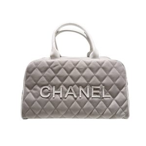 CHANEL BOWLING BAG QUILTED CANVAS  BLACK 35CM