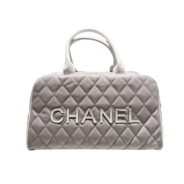 CHANEL BOWLING BAG QUILTED CANVAS  BLACK 35CM