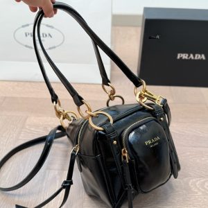 PRADA DANGLE LEATHER TOP HANDLE MINI BAG BLACK 16CM 1BB137 2CYR F0002 V OOO