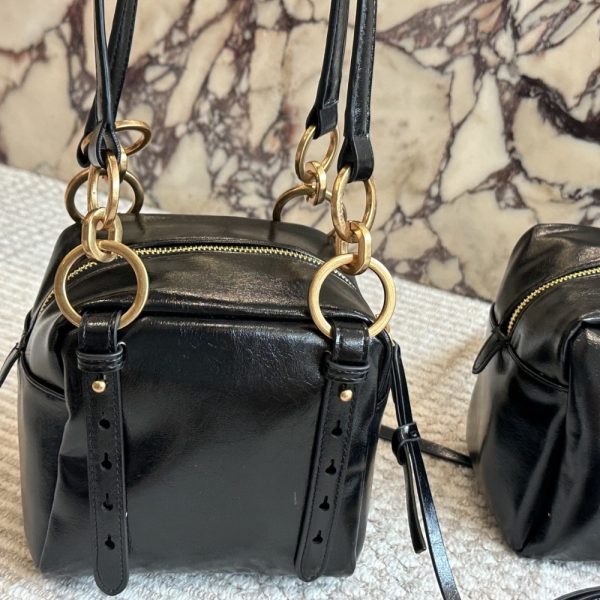 PRADA DANGLE LEATHER TOP HANDLE MINI BAG BLACK 16CM 1BB137 2CYR F0002 V OOO
