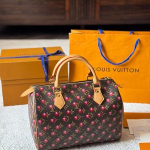 LOUIS VUITTON X TAKASHI MURAKAMI MONOGRAM CERISE SPEEDY 25 GOLD HARDWARE BROWN 25CM