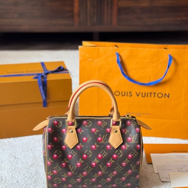 LOUIS VUITTON X TAKASHI MURAKAMI MONOGRAM CERISE SPEEDY 25 GOLD HARDWARE BROWN 25CM