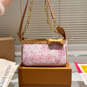 LOUIS VUITTON X TAKASHI MURAKAMI CHERRY BLOSSOM POCHETTE ACCESSOIRES BAG PINK 20CM