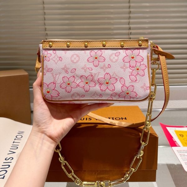 LOUIS VUITTON X TAKASHI MURAKAMI CHERRY BLOSSOM POCHETTE ACCESSOIRES BAG PINK 20CM