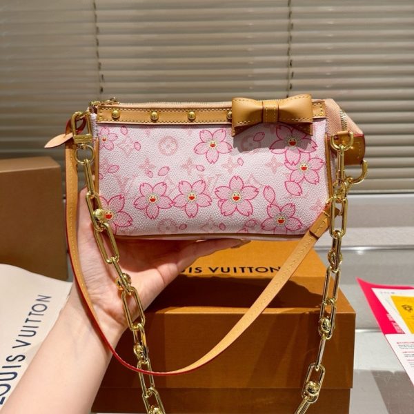 LOUIS VUITTON X TAKASHI MURAKAMI CHERRY BLOSSOM POCHETTE ACCESSOIRES BAG PINK 20CM