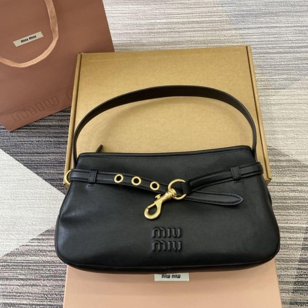 MIUMIU AVENTURE NAPPA LEATHER BAG BLACK 33CM 5BC181 2BBL F0002 V OOO