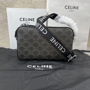CELINE MEDIUM MESSENGER BAG IN TRIOMPHE CANVAS BLACK 23CM 197202DND 38OS