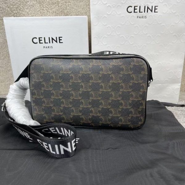 CELINE MEDIUM MESSENGER BAG IN TRIOMPHE CANVAS BLACK 23CM 197202DND 38OS