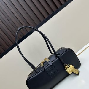 MIUMIU BEAU BAG SAND BLACK 28CM 5BB173 2CRW F0002 V OTM