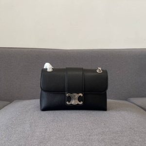 CELINE MEDIUM VICTOIRE BAG IN SUPPLE GRAINED BLACK 25CM 115853FDU 38SI