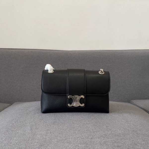 CELINE MEDIUM VICTOIRE BAG IN SUPPLE GRAINED BLACK 25CM 115853FDU 38SI