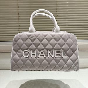 CHANEL BOWLING BAG QUILTED CANVAS  BLACK 35CM