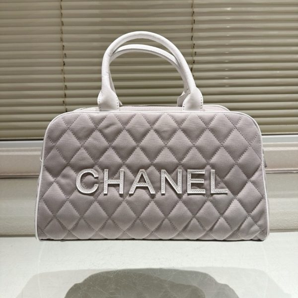 CHANEL BOWLING BAG QUILTED CANVAS  BLACK 35CM