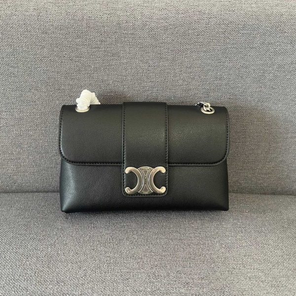 CELINE MEDIUM VICTOIRE BAG IN SUPPLE GRAINED BLACK 25CM 115853FDU 38SI