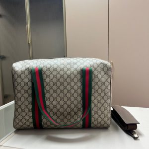 GUCCI LARGE DUFFLE BAG WITH WEB BEIGE EBONY 43CM