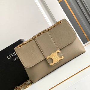 CELINE MEDIUM VICTOIRE BAG IN SUPPLE GRAINED BROWN SEPIA 25CM 115853FDU 18BS