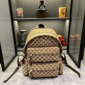 GUCCI GG CANVAS LARGE BACKPACK BEIGE AND DARK BROWN 40CM 800182 FADSC 9852