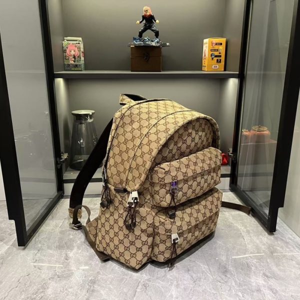 GUCCI GG CANVAS LARGE BACKPACK BEIGE AND DARK BROWN 40CM 800182 FADSC 9852