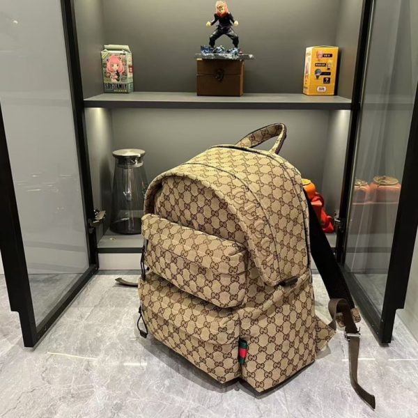 GUCCI GG CANVAS LARGE BACKPACK BEIGE AND DARK BROWN 40CM 800182 FADSC 9852