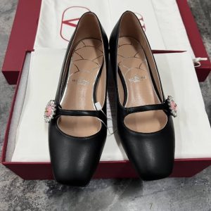 VALENTINO MARY JANE PRESHOES BALLERINA IN KIDSKIN WITH JEWEL BUTTON BLACK 6W2S0LL7DHS 9TJ