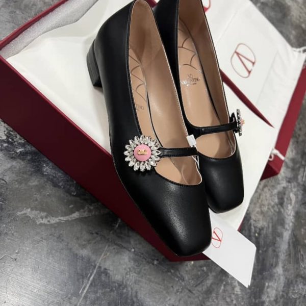 VALENTINO MARY JANE PRESHOES BALLERINA IN KIDSKIN WITH JEWEL BUTTON BLACK 6W2S0LL7DHS 9TJ