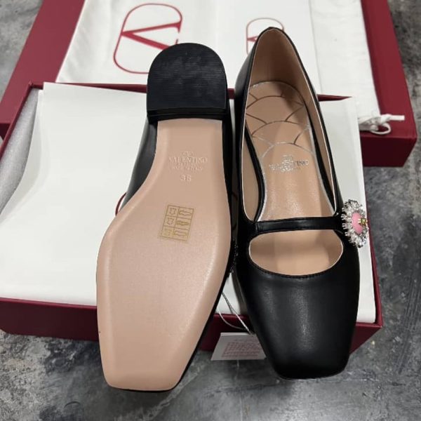 VALENTINO MARY JANE PRESHOES BALLERINA IN KIDSKIN WITH JEWEL BUTTON BLACK 6W2S0LL7DHS 9TJ