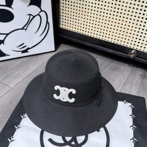 CELINE TRIOMPHE RAFFIA BUCKET HAT WITH BOW BLACK