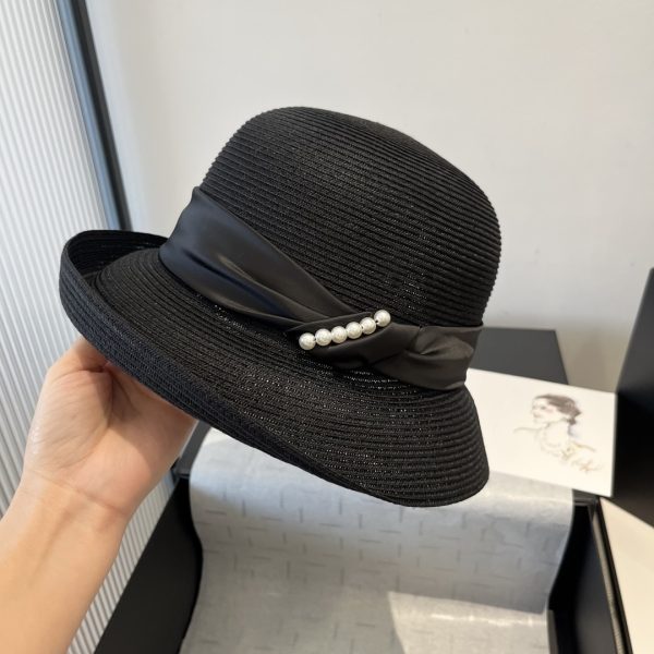 CELINE  RAFFIA  CURLED BRIM HAT WITH SATIN BLACK