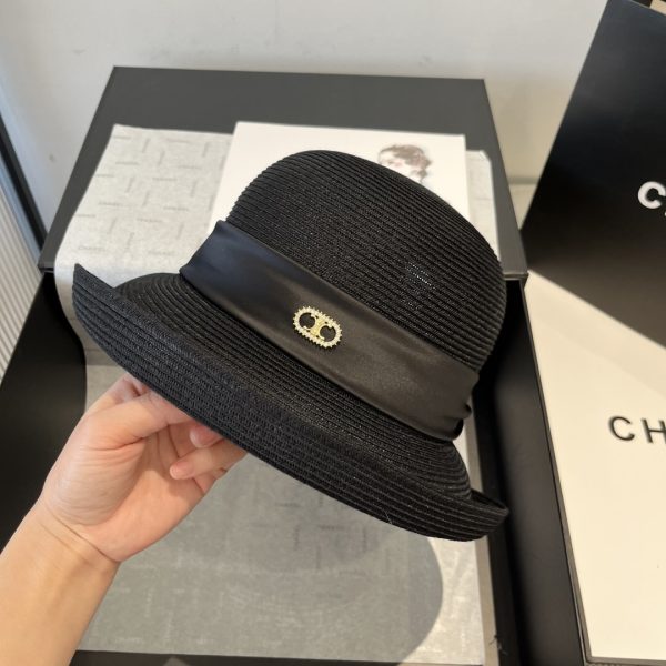 CELINE  RAFFIA  CURLED BRIM HAT WITH SATIN BLACK