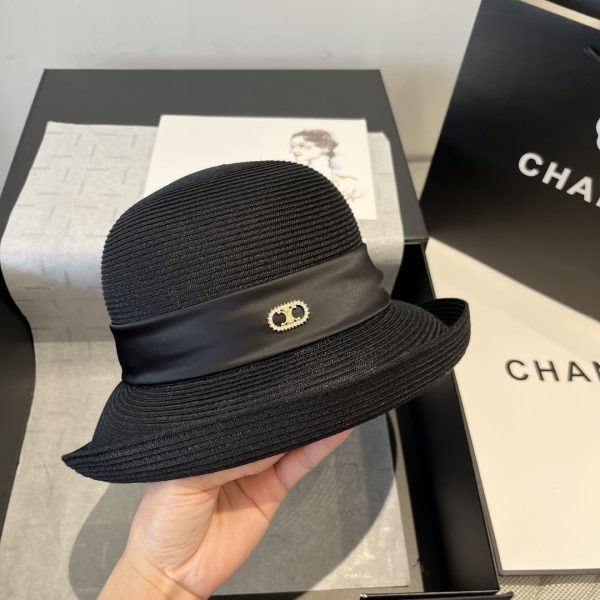 CELINE  RAFFIA  CURLED BRIM HAT WITH SATIN BLACK