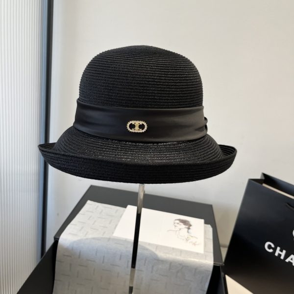 CELINE  RAFFIA  CURLED BRIM HAT WITH SATIN BLACK