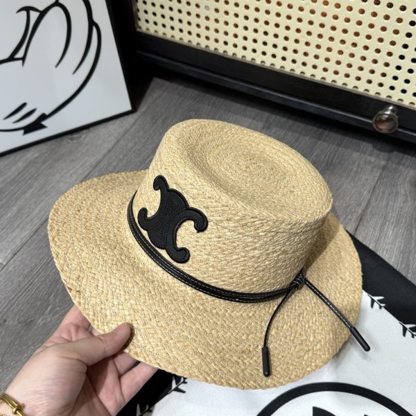 CELINE FLAT CROWN RAFFIA HAT EMBLEM IN BLACK