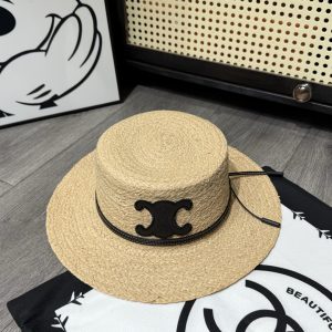 CELINE FLAT CROWN RAFFIA HAT EMBLEM IN BLACK