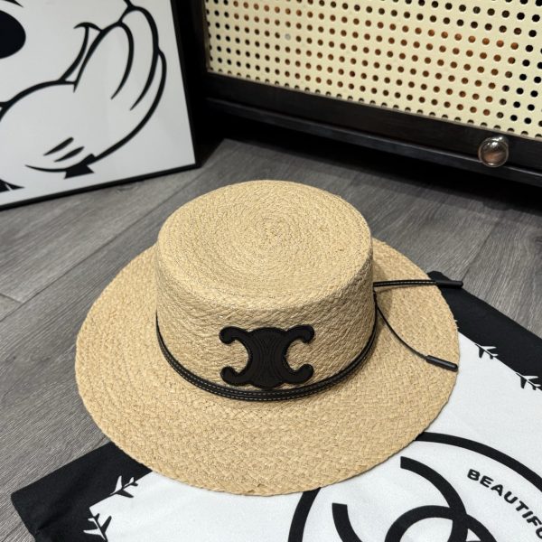 CELINE FLAT CROWN RAFFIA HAT EMBLEM IN BLACK