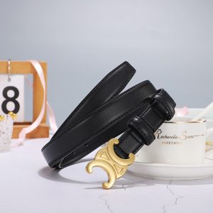 CELINE MEDIUM TRIOMPHE BELT IN TAURILLON LEATHER BLACK 25MM 45AK93A01 38NO