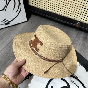 CELINE FLAT CROWN RAFFIA HAT EMBLEM IN BROWN