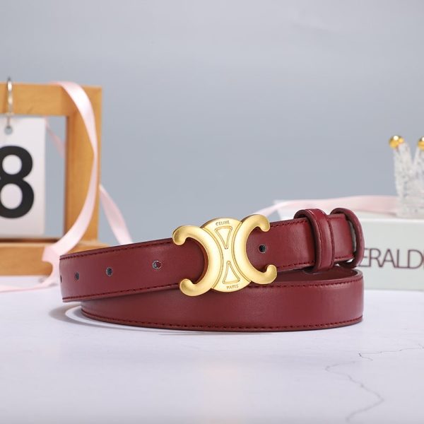 CELINE MEDIUM TRIOMPHE BELT IN TAURILLON LEATHER LIGHT BURGUNDY 25MM 45AK93A01 28LB