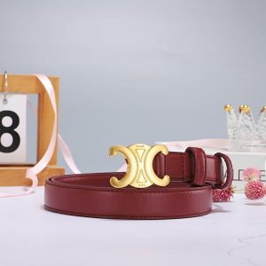 CELINE MEDIUM TRIOMPHE BELT IN TAURILLON LEATHER LIGHT BURGUNDY 25MM 45AK93A01 28LB