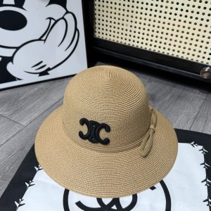 CELINE TRIOMPHE RAFFIA BUCKET HAT WITH BOW NATURAL