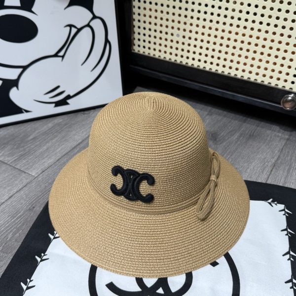 CELINE TRIOMPHE RAFFIA BUCKET HAT WITH BOW NATURAL