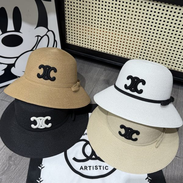 CELINE TRIOMPHE RAFFIA BUCKET HAT WITH BOW NATURAL