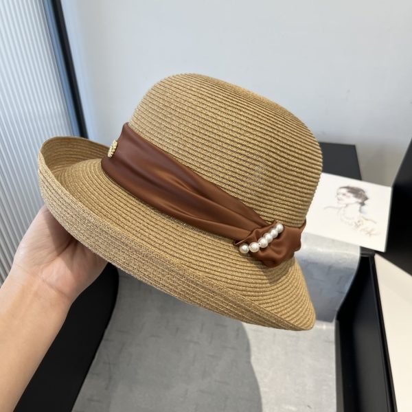CELINE  RAFFIA  CURLED BRIM HAT WITH SATIN NATURAL