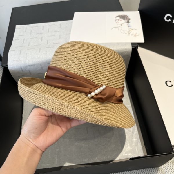 CELINE  RAFFIA  CURLED BRIM HAT WITH SATIN NATURAL