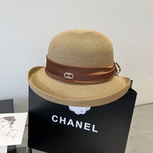 CELINE  RAFFIA  CURLED BRIM HAT WITH SATIN NATURAL